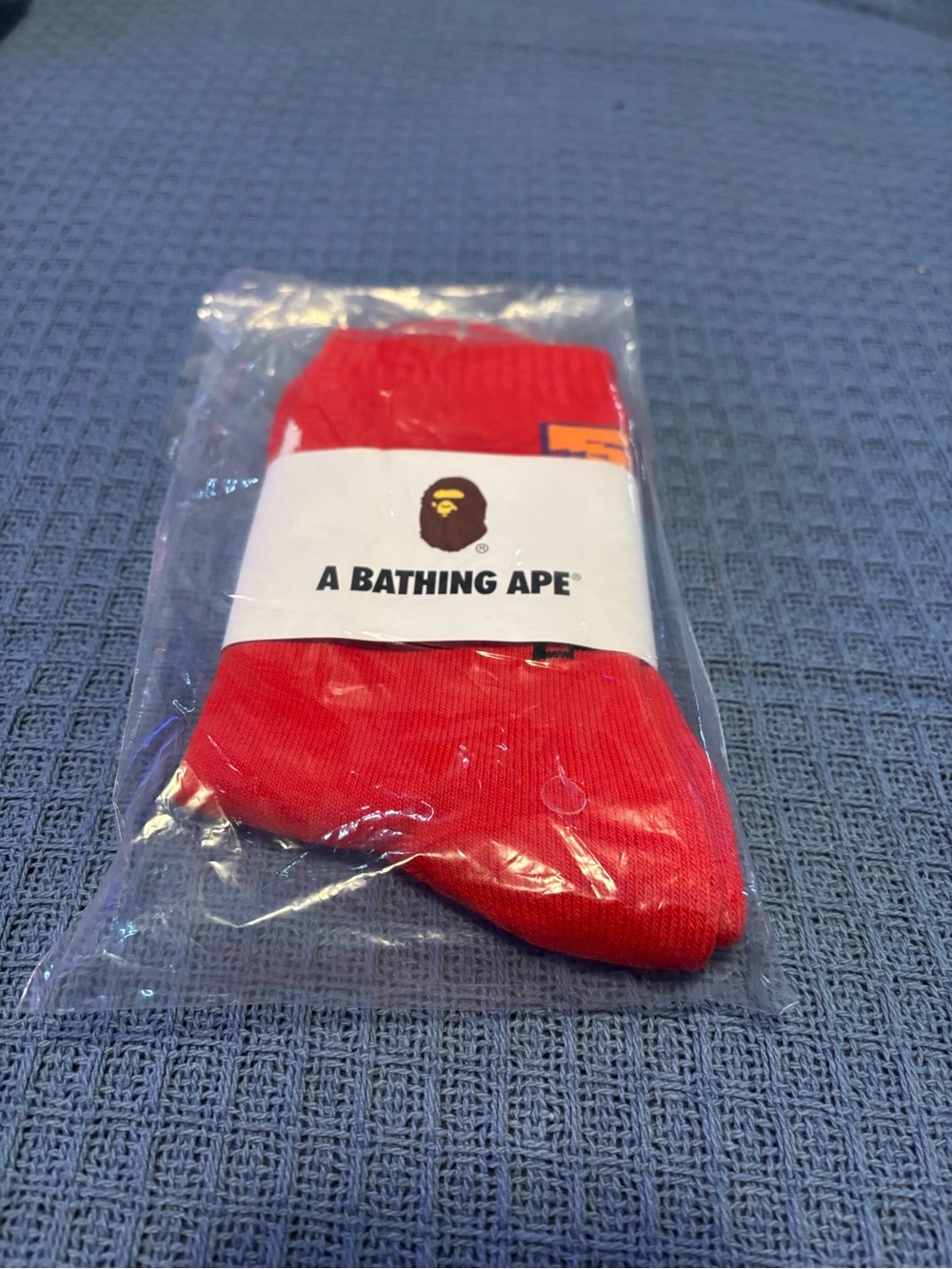 Bape Red Crew Socks with Ape Head Logo